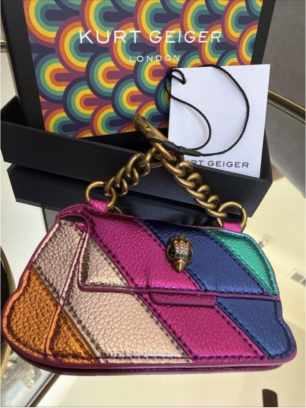 Kurt Geiger London Kensington Rainbow Key Ring Bag Charm Eagle NWT